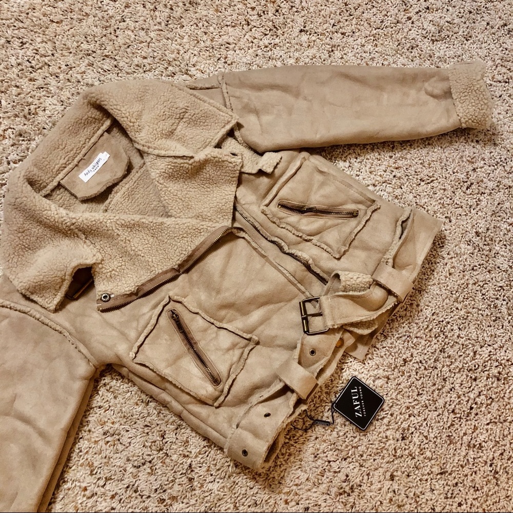 NEW - Faux Suede Belted Pocket Coat - Light Khaki - Picture 8 of 8